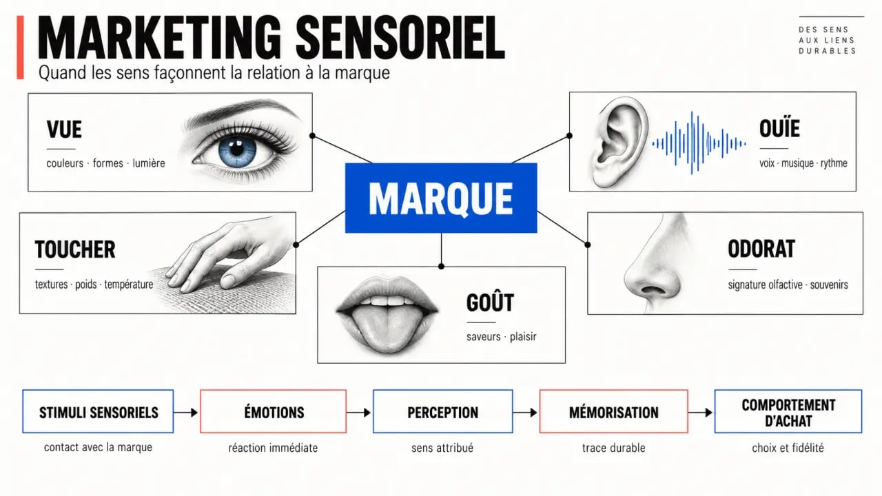 Infographie du marketing sensoriel et des cinq sens dans l’expérience client