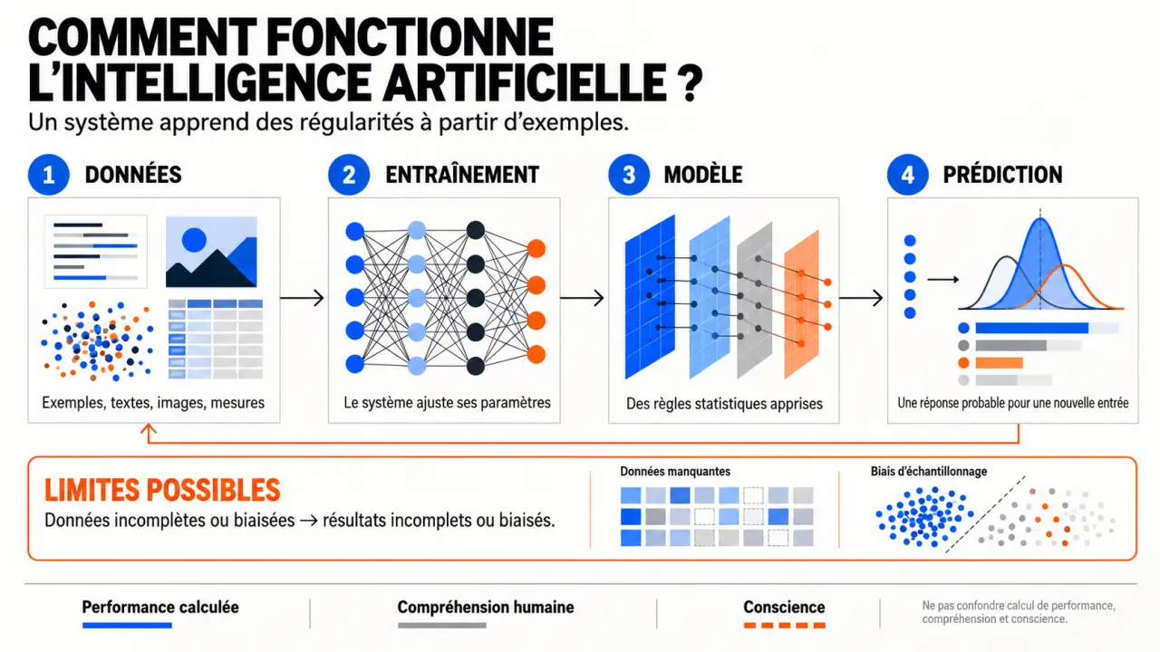 Schéma explicatif de l’intelligence artificielle vers une domination programmee, des données à la prédiction