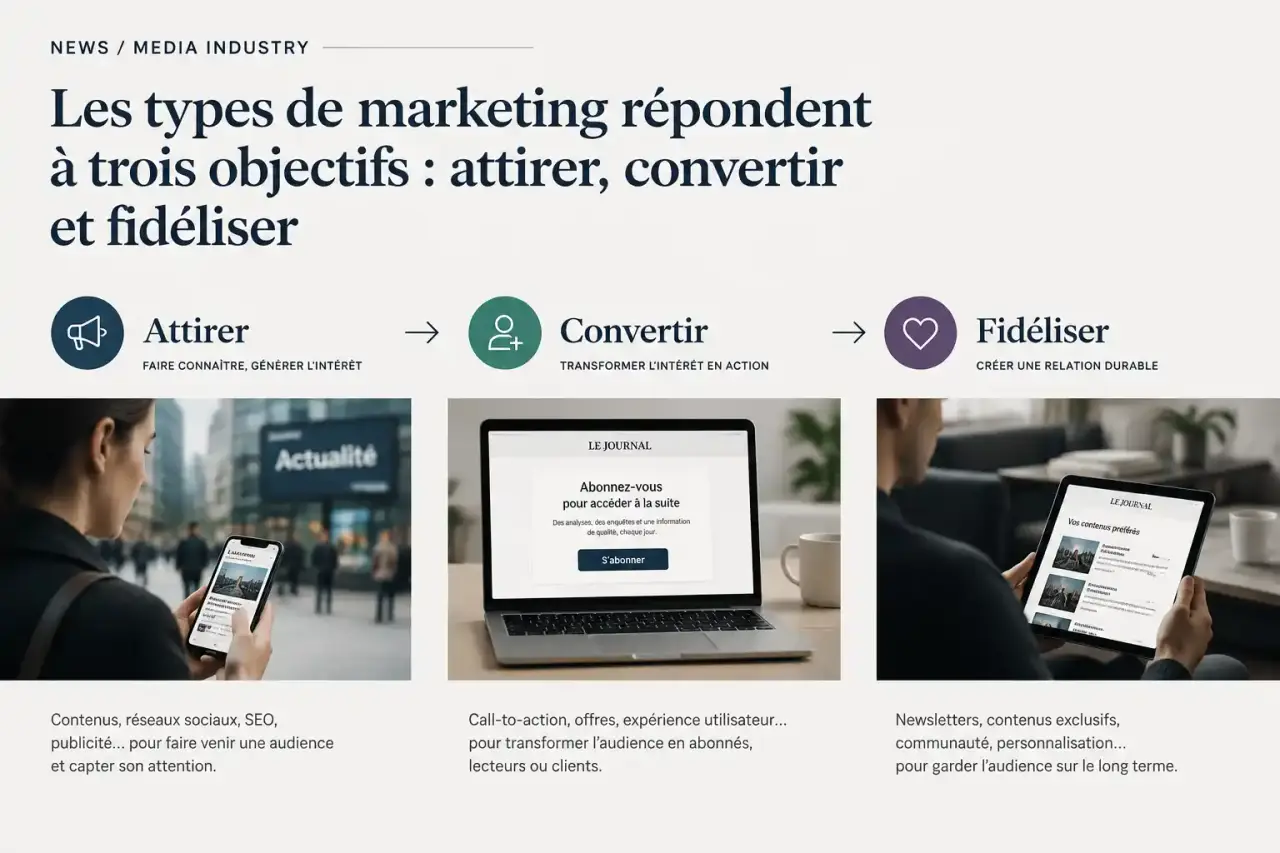 Les types de marketing répondent à trois objectifs : attirer, convertir et fidéliser