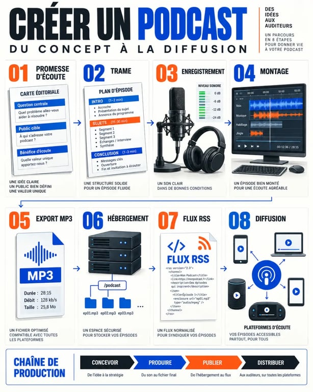 Créer un podcast : étapes de l’enregistrement à la diffusion via le flux RSS