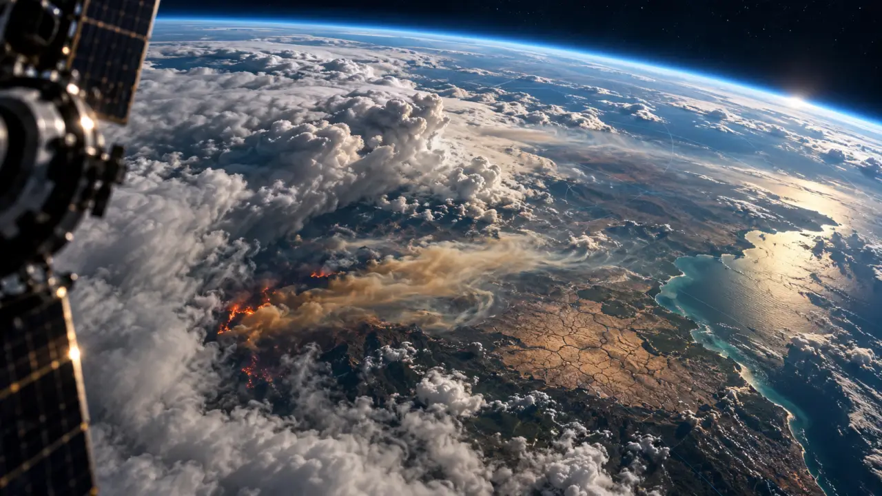 Visualisation satellitaire de la Terre et de flux de données climatiques