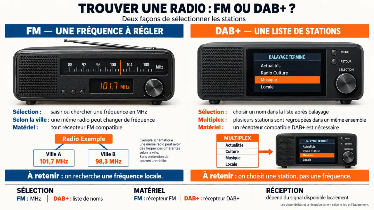 Infographie sur les fréquences des radios en FM et DAB+