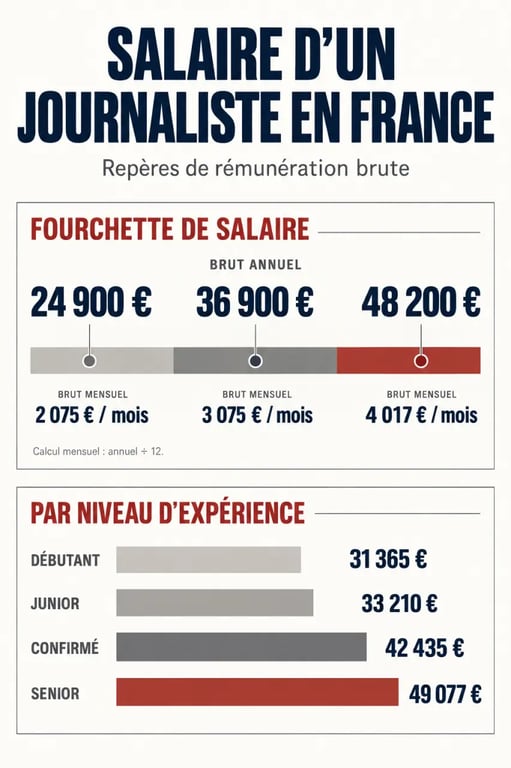 Infographie sur le salaire d'un journaliste en France selon le niveau d'expérience
